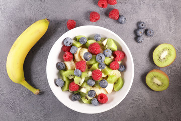 Sticker - fruit salad with raspberry, blueberry, banana and kiwi