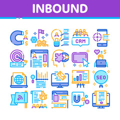 Poster - Inbound Marketing Collection Icons Set Vector. Growth Roi And Seo, Attract And Crm, Email, And Social Media And Internet Marketing Concept Linear Pictograms. Color Illustrations