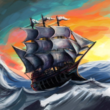 Illustration Of A Ship Floating In The Sea