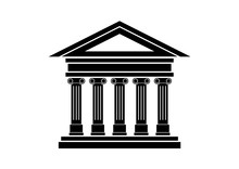 Ancient Building Icon Vector. Ancient Temple With Columns Icon. Historical Building Black Icon Isolated On A White Background. Ancient Greek Temple Vector. Bank Icon Vector
