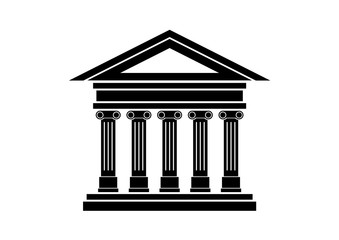 Ancient building icon vector. Ancient temple with columns icon. Historical building black icon isolated on a white background. Ancient greek temple vector. Bank icon vector