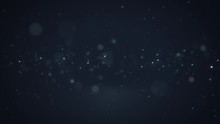 Dark Blue Abstract Background With Moving Particles And Bokeh. 4k Video Animation With Seamless Loop.