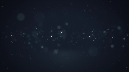 Dark blue abstract background with moving particles and bokeh. 4k video animation with seamless loop.