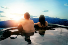 Asian Couples In A Hot Tub Or Onsen Of Luxurious And Natural Villas Travel In Iceland, Holiday, Tourism Ideas