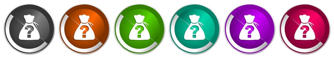 Poster - Riddle icon set, silver metallic chrome border vector web buttons in 6 colors options for webdesign