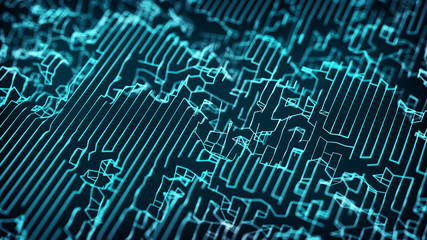 Poster - Network of lines and dots. Big data visualization. Technological 3D landscape. 3D rendering.