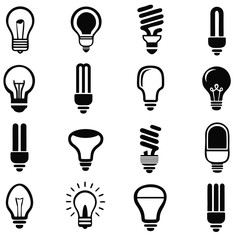 simple set Light Bulb icon vector, bulb symbol illustration, in black color and white background