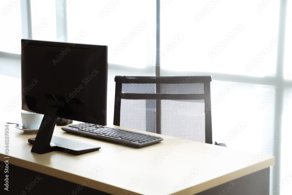 Modern office desk with computer work station. Concept of empty job ...