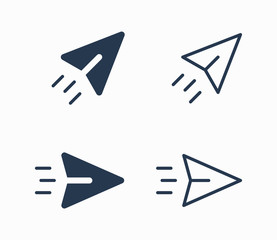 Send fly line vector minimalistic icon. Letter mail vector symbol. Plane origami send icons set for web design. Modern flat paper air icon for app design. Newsletter sign minimal flat linear set icons