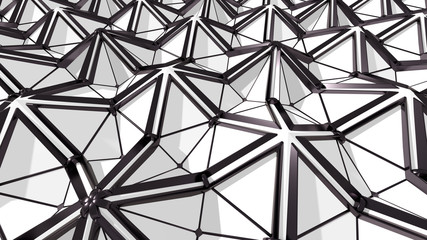 Poster - Abstract 3D background with fantasy luxury pattern of black and white plastic and metallic triangular polygons. 3D illustration