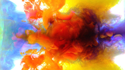 Wall Mural -  Abstract color mix , color drops in water , drop of Ink color mix paint falling on water Colorful ink in water,