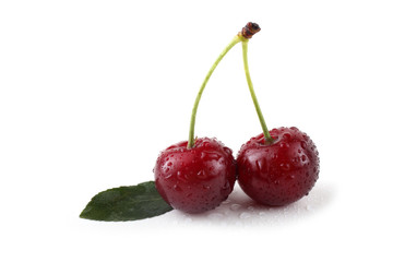 Wall Mural - Cherries with leaf