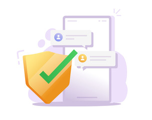 Aufkleber - Private secure chat text messaging protected with privacy encryption communication shield on mobile phone or smartphone security protection app with secret online talk vector flat cartoon illustration