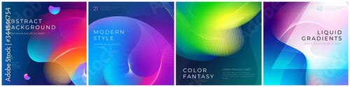 Cuadros en Lienzo Set of square liquid color abstract geometric shapes