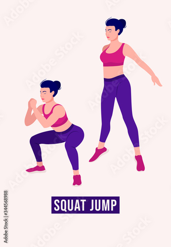 Girl Doing Squat Jump Exercise Woman Workout Fitness Aerobic And Exercises Vector Illustration Stock Vector Adobe Stock
