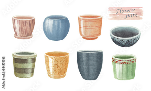 Fotografía Watercolor hand drawn set of flower pots