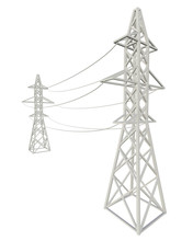 Power Transmission Tower High Voltage Pylon. 3d Render Illustration Isolated On White Background.