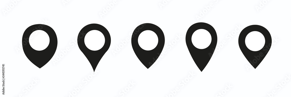 Location pin icon. Map pin place marker. Location icon. Map marker pointer icon set. GPS location symbol collection. Flat vector illustration. - obrazy, fototapety, plakaty 