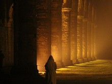 Rear View Of Person In Hooded Shirt In Fountains Abbey