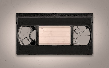 A retro blank old black VHS video tape illustration background with copy space