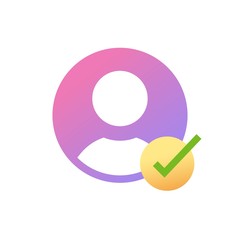 Fototapete - Approved my account profile user icon and checkmark or verified internet personal id identification color symbol vector flat, illustration of human shape sign check mark modern design clipart image