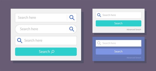 Aufkleber - Search bar web fields vector template design illustration, set of ui search box form and button with magnifier interface modern element isolated on dark background image