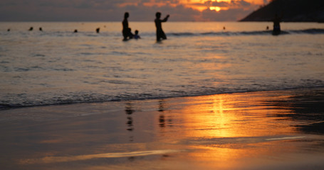 Wall Mural - Sunset on sand beach in golden color