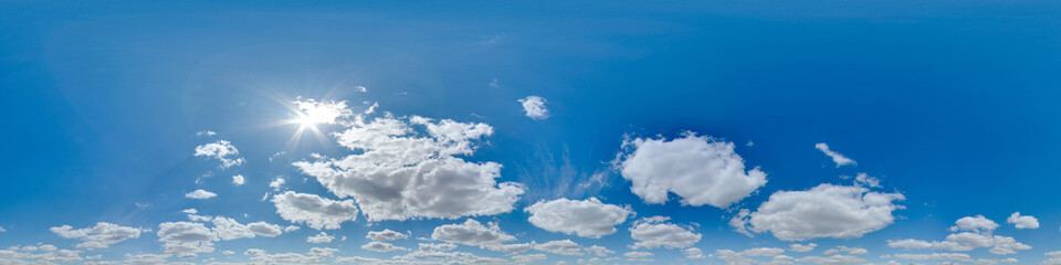 sky 360 with clouds and sun. image with 3d spherical panorama with 360 degree viewing angle. ready f