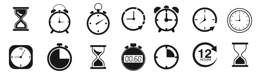 Wall Mural - time and clock icon set. isolated on white, vector illustration