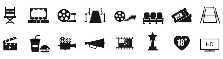 Poster - Cinema icons set vector illustration. Contains such icon as film, movie, tv, video and more. 