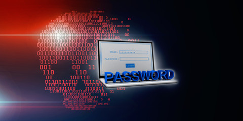 Poster - 3d rendering Laptop with password text
    