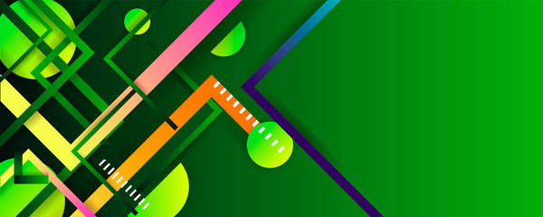 Aufkleber - Green and orange bright juicy colors background with geometric elements, lines and dots for text, universal design, banner concept