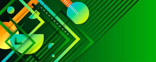 Aufkleber - Green and orange bright juicy colors background with geometric elements, lines and dots for text, universal design, banner concept