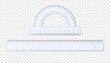 © Roman - Realistic plastic ruler and protractor. Half circle plastic transparent protractor mockup. Cm and inches ruler. Vector illustration isolated on transparent background.