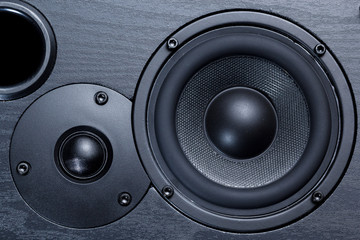 black speaker with bass and treble speakers