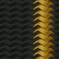 Aufkleber - Gold wave bend pattern on dark plastic background 3d rendering