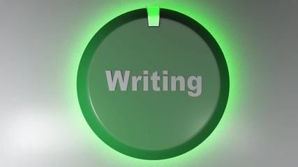 Poster - A green circle sign with the write WRITING and a rotating cursor - 3D rendering video clip