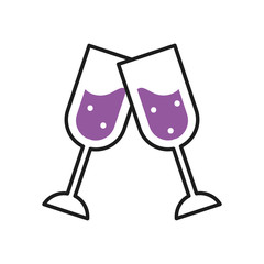 Sticker - champagne glasses toasting, half line half color style