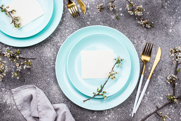 Poster - Spring table setting with blooming branch