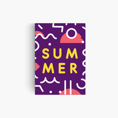 Poster - Summer mood, vertical poster template, geometric pattern, violet color vector banner concept.