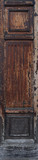 Fototapeta Desenie - ancient worn out texture of wood with ornaments in a decorative vertical panel, with squares and lines carved - background with a retro texture