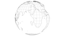 Wire-frame Earth Map Rotating Slow In Seamless Loop With White Isolated Background