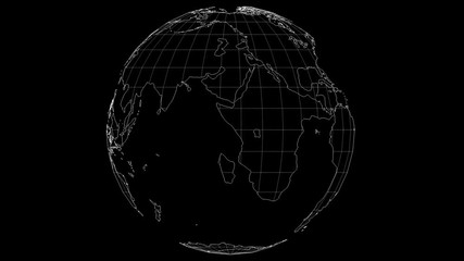 Wall Mural - wire-frame earth map rotating slow in seamless loop with black isolated background