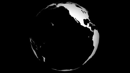 Wall Mural - white earth map rotating slow in seamless loop with black isolated background