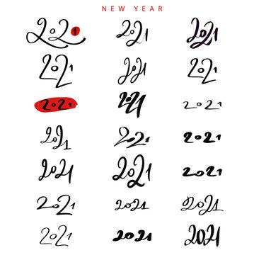 Happy new year 2021 lettering. Freehand drawn 2021 on white background. Vector illustration