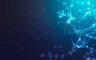 Abstract background. Molecules technology with polygonal shapes, connecting dots and lines. Connection structure. Big data visualization.