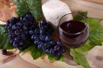 Canvas Print - Wine, grape, cheese and bread