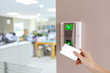Electronic key card and finger scan access control system to lock and unlock doors. 
