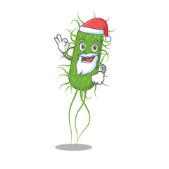 Wall Mural - E.coli bacteria Santa cartoon character with cute ok finger