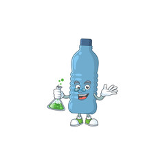 Wall Mural - Mineral bottle genius Professor Cartoon character holding glass tube